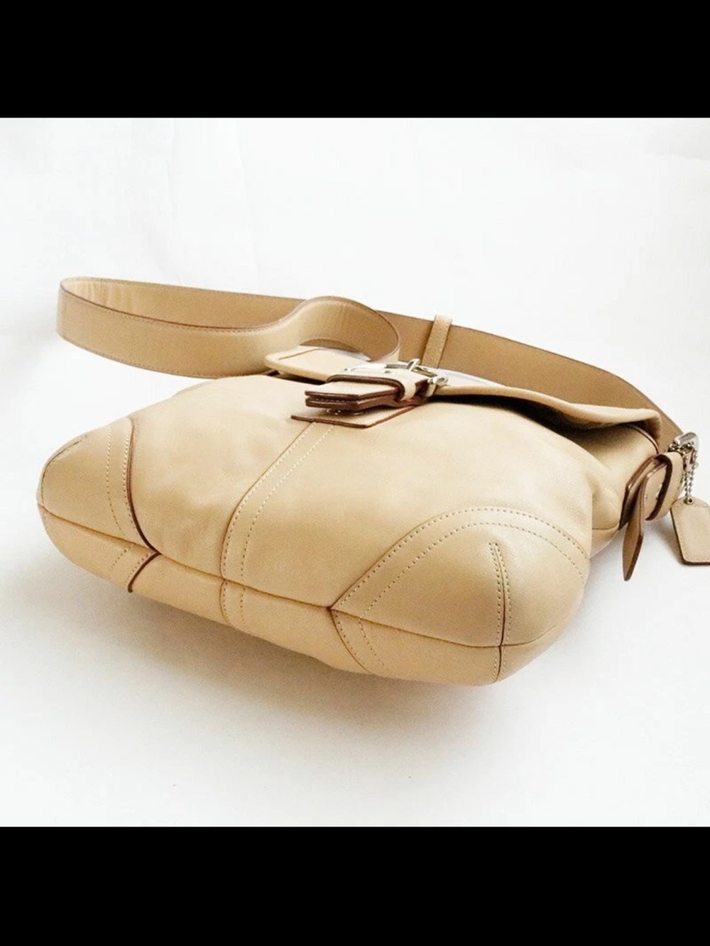 Vintage Coach L3Q-9480 Soho Flap Crossbody Shoulder Bag Leather Camel Beige - Picture 6 of 15